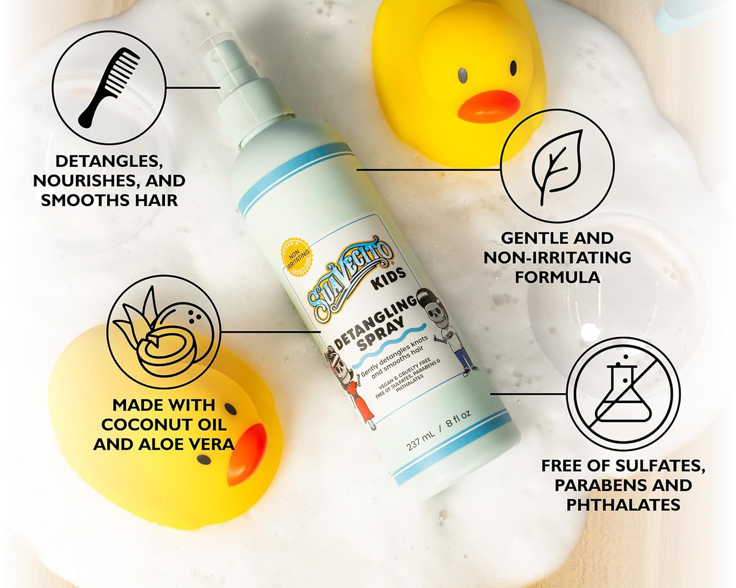 Suavecito Kid's Detangling Spray - Gentle Plant-Based Formula with Calming Chamomile - Sulfate & Paraben Free