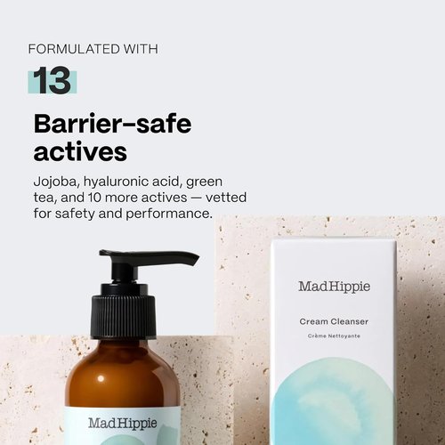 Mad Hippie Cream Cleanser - Gentle Formula with Hyaluronic Acid & Jojoba Oil, 4 Oz for Skin Barrier Protection