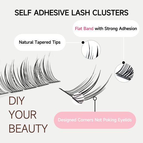 La Maesii Self Adhesive Eyelashes Kit, Natural Look 10-14mm Lash Clusters Kit Reusable Lash Clusters Pre-Glued DIY Eyelash Extensions, No Glue Needed, No Residue, Easy to Apply (Hybrid)