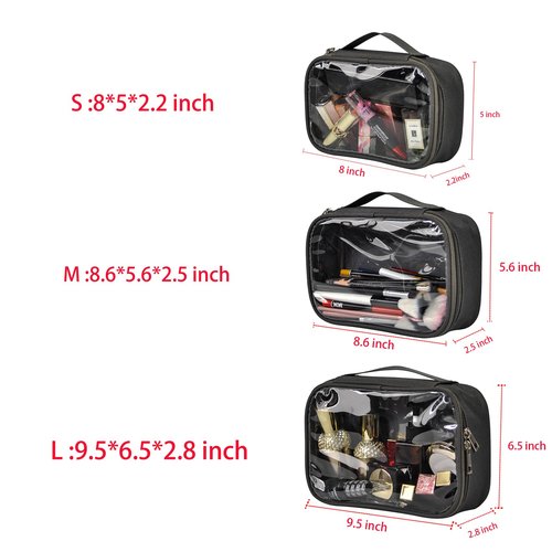 Jula Vance 3pcs Pack TSA Approved Travel Pro Beauty Makeup Kits Cosmetic Organizers Case Clear Utility Pouch Combo Set Bag with Zipper & Handle (Grey)