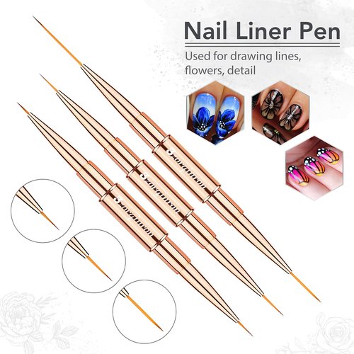 Nail Art Brushes for Nail Art, Professional 5Pcs Double-Ended Acrylic Nail Brush Set for Details, Long Lines, Ombre & 3D Design-Perfect for DIY Manicures & Salons (Gold)