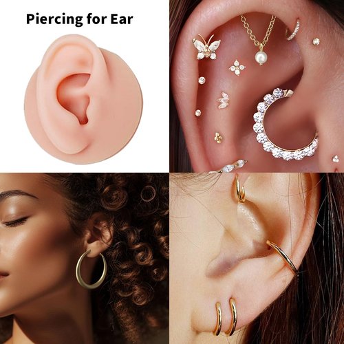 Piercing Kit Silicone Model Body Part Displays Set, 8pcs Soft Body Piercing Practice Model Kit with Display Holder,Soft Fake Tongue Mouth Nose Eye Navel Ear 5D Model Training Tool Kit for Piericng