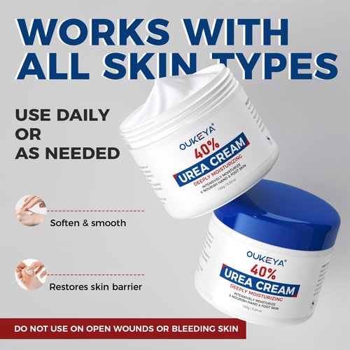 OUKEYA NEW FORMULA Urea Cream 40 Percent for Feet Maximum Strength, Hand Heels Dry Cracked Treatment Lotion for Knees & Elbows, Foot Dead Skin Cuticle Callus Remover Toenail Softener, 5.29 oz