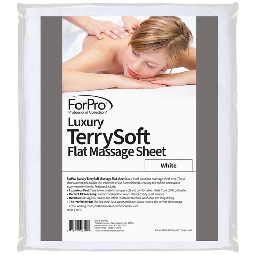 ForPro Luxury TerrySoft Flat Sheet for Massage Tables, White, Ultra-Light, Stain and Wrinkle-Resistant, 60" W x 90" L