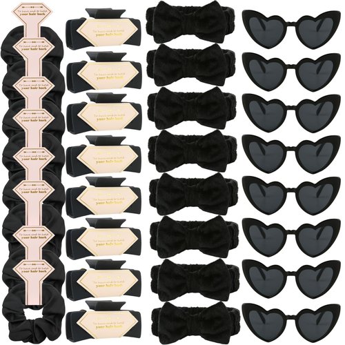 Tethzeng Bridesmaid Scrunchies Proposal Gifts square 4.1inch Bachelorette Hair Claws Clips Girls heart sunglasses headband gift for Wedding Party Favors (Black)