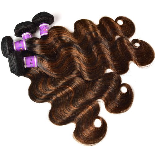 UNice Ombre Brown Highlight Body Wave Human Hair Weave 1 bundle 10 inch, Brazilian Remy Hair Dark Root Blonde Human Hair Weaves Extension Piano Color TFB30