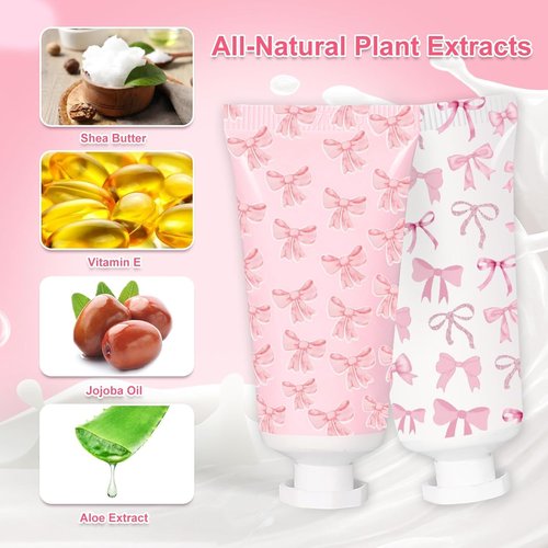 50 Pcs Pink Bow Hand Cream Gifts Bow Hand Cream Bulk Bachelorette Figure Hydrating and Soothing Hand Lotion for Bachelorette Wedding Birthday Baby Shower Valentine's Day Mother's Day Party