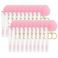 Mekupeu 20pcs Disposable Glitter Cleaning Spoolie Brushes Mascara Wands Tubes Diamond Faux Fur Ball Keyring Eyelash Brush Makeup Tool Applicator Set (Pink)