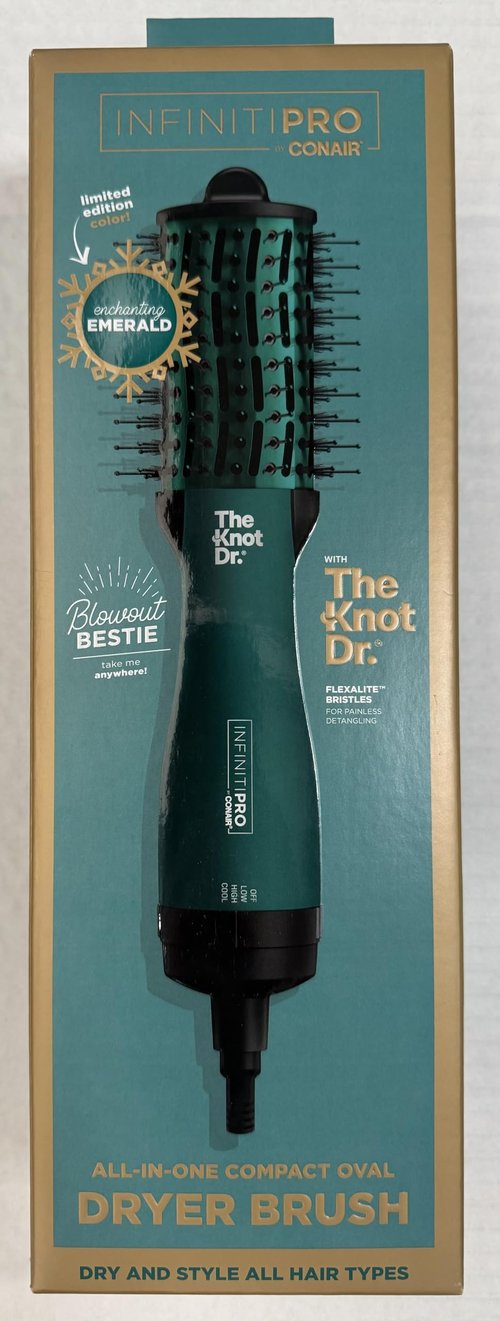 Infiniti Pro by Conair The Knot Dr, All-in-One Compact Oval Hair Dryer Brush, Limited Edition Emerald, 700W