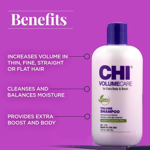CHI VolumeCare Volumizing Shampoo - Boosts Volume for Thin & Fine Hair | Sulfate-Free, 12 Oz
