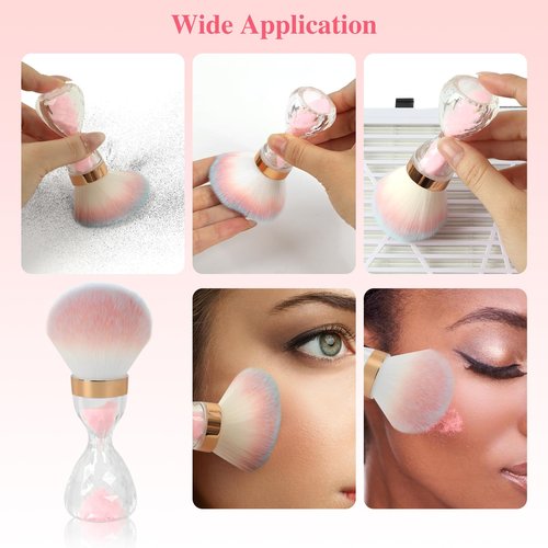 Ruetail Nail Dust Brush for Acrylic Nails,Soft Brush Nail Art Dust Powder Remover Brushes,Manicure Brush Clean Up Tools for Home Use or Salon Nail Art Brush(Hourglass Pink)