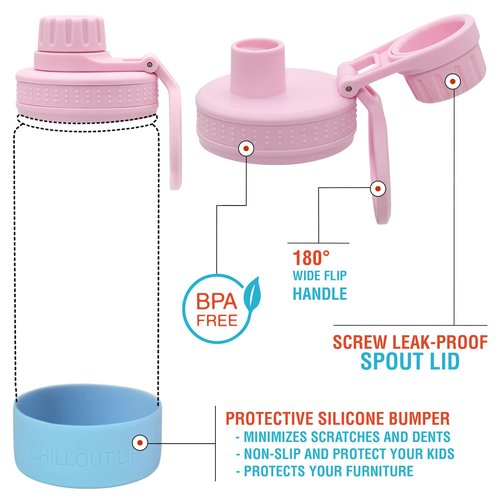 CHILLOUT LIFE Replacement Spout Lid + Silicone Bottom for 12 oz / 17 oz / 22 oz Insulated Water Bottle (Cotton Candy)