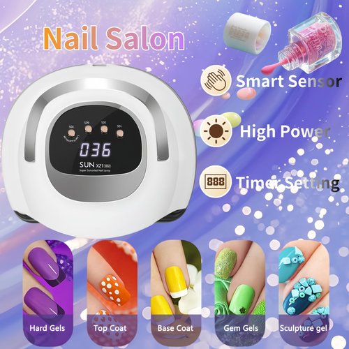 UV LED Nail Lamp with 72 Beads, 320W Nail Curing Lamps for Gel Polish with Automatic Sensor/4 Timer Setting,Led Nail Dryer, Professional Nail Art Drying Tools for Fingernail and Toenail.