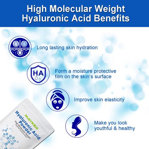 MAYKER Pure Hyaluronic Acid Powder 0.7 oz | High Molecular Weight, Cosmetic Grade | To Make 45+ oz Hydrating Serums For Skin Hydration, Clear, Gel-like Texture | No fillers, No Additives