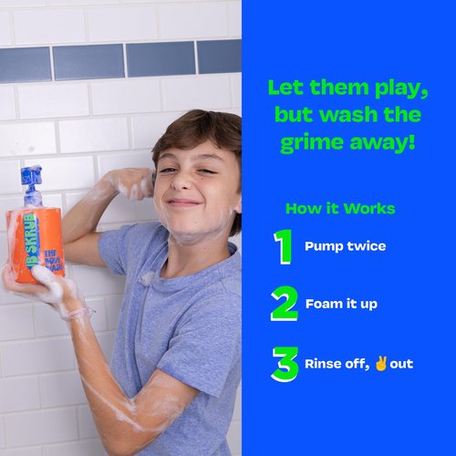 JB SKRUB The Body Wash for Kids, Tween & Teen Boys with Foaming Action & Natural Citrus Scent - No Harsh Ingredients Boys Body Wash - Conquer Adolescent Funk with Confidence - 14 Oz.