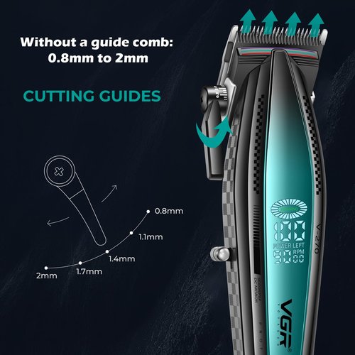 VGR 270 Hair Clippers for Men Professional, Low Noise Cordless High Speed 9000 RPM Fresh Fade Ceramic Blade Barber Clippers, Hair Cutting Kit with 6 Guide Combs, USB Charging Base, LED Display