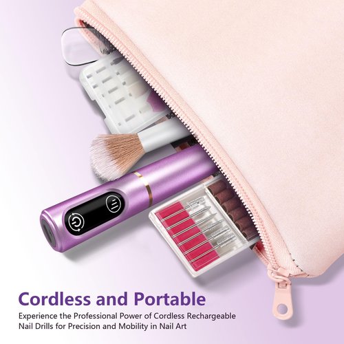 TUOBEO Cordless Nail Drill Electric Nail File Kit, Rechargeable Efile Set, Portable Acrylic Gel Nail Polish Remover Machine, Pedicure Manicure Tool, 11 Bits, 56 Sanding Bands, Salon Home, Purple