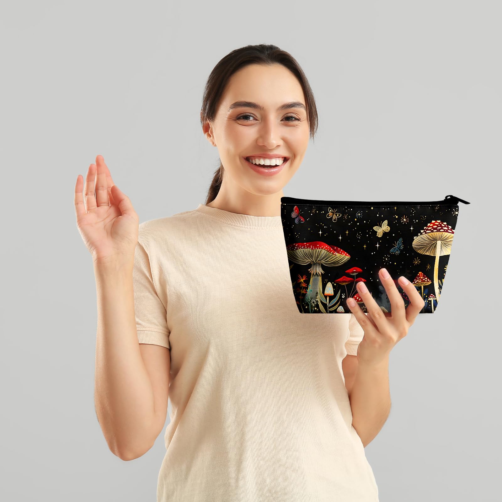 xiaotcq Mushrooms Makeup Bag Cosmetic Bag for Women,1Pcs Large Capacity Makeup Bags and 1Pcs Pencil Case Makeup Brushes Storage Bag Travel Toiletry Bag Organizer