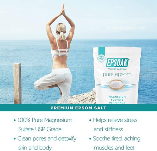 Epsoak Epsom Salt 10 lb. Magnesium Sulfate USP. Resealable Epsom Salt Bag Unscented, Made in The USA, Cruelty-Free Certified