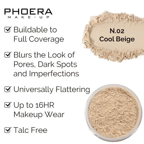 PHOERA Foundation, PHOERA Contour Palette,Shades with Highlighter & Bronzer & Blush,Up to 24 Hour Fresh Wear,PHOERA Concealer Primer Powder (102+104+ #002 Contour/Nude+Buff Beige+#002)