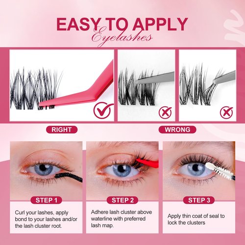 Invisible Band Lash Clusters Kit, 8-16mm C Curl 168pcs, Natural Wispy Individual Lashes, Luna Cat Eye Lash, Home DIY Lash Extensions, Waterproof Bond and Seal, Remover and Lash Tweezers