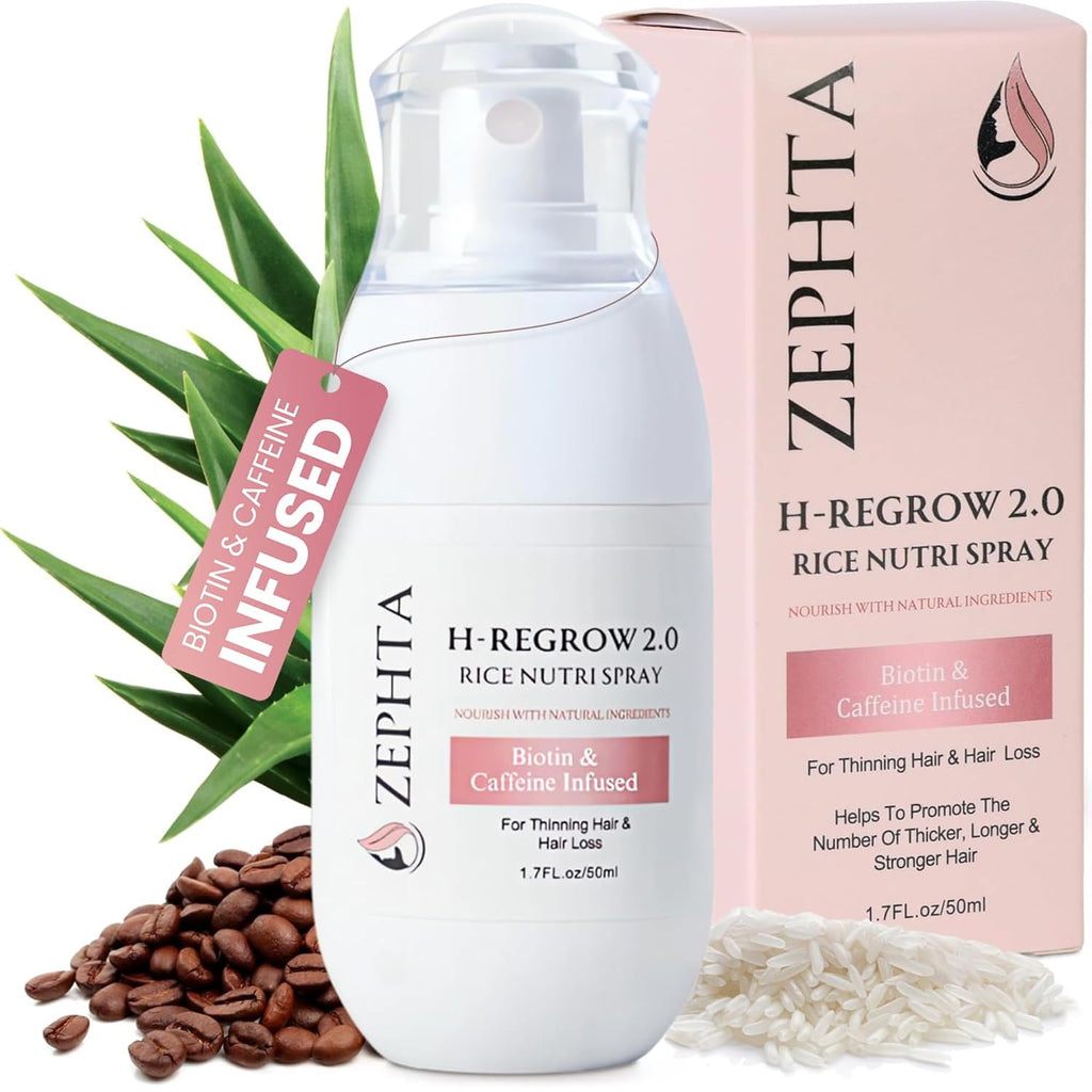 Zephta H-Regrow Hair Growth Spray - Nourishing Formula with Rice Water, Biotin & Aloe Vera for Thinning Hair