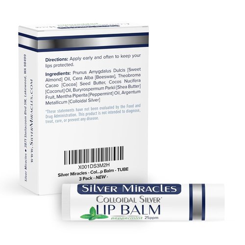 Silver Miracles - Colloidal Silver Lip Balm - Moisturizing Protection - 3 Pack TUBE