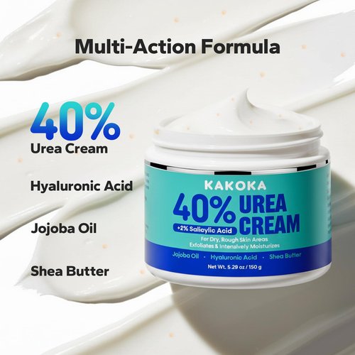 Kakoka Urea Cream (5.29 Oz), Urea Cream 40 Percent with 2% Salicylic Acid, Foot Cream for Dry Cracked Heels and Feet, for Exfoliation, Skin Barrier Repair & Intensive Hydration