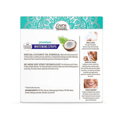 GuruNanda Teeth Whitening Strips - 16-Day Treatment with Non-Slip, Dry Strip Technology - Whitening Designed with Care for a Brighter Smile