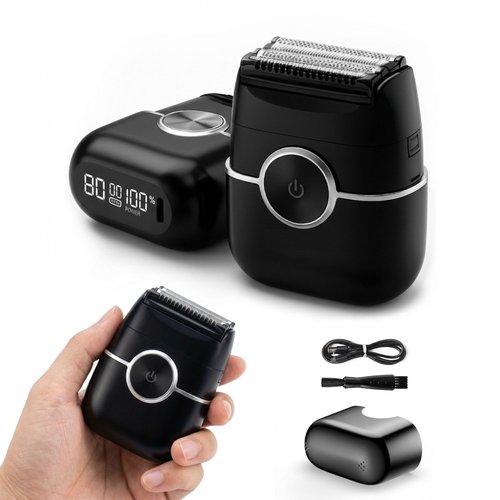 Electric Razor for Men, Portable Foil Shaver with Beard Trimmer, USB-C Fast Charging, IpX7 Waterproof Wet/Dry, Mini Pocket Travel Shaver for Home, Gym and Trips.