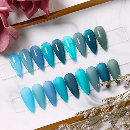 Major Dijit Jelly Gel Nail Polish Set 9 Colors Navy Blue Cyan Deep Blue Translucent Crystal Nail Polish Kit Soak Off UV LED Gel Nail For Nail Art Salon DIY Home