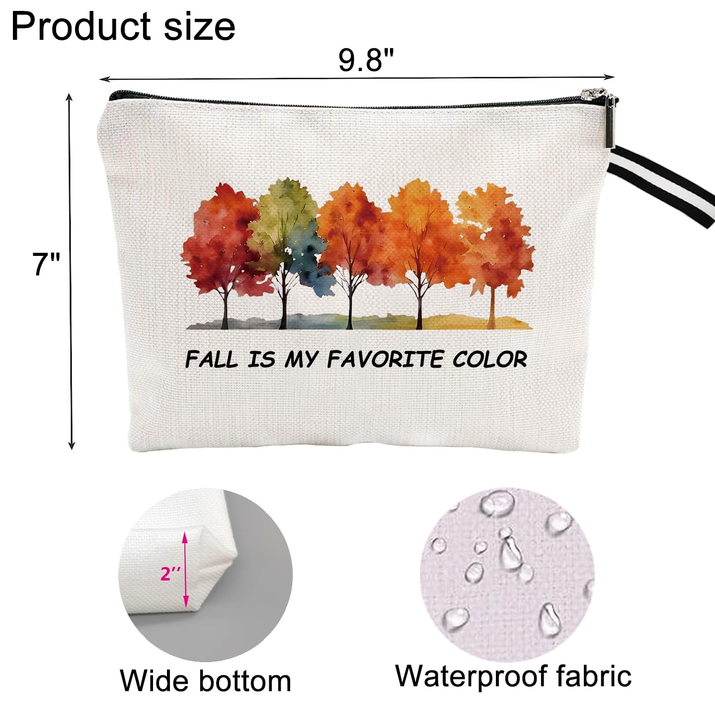 WLWLGLUCK Autumn-Inspired Cotton-Linen Portable Cosmetic Bag with Waterproof Surface - Fall is My Favorite Color Autumn Themed Makeup Bag for Her
