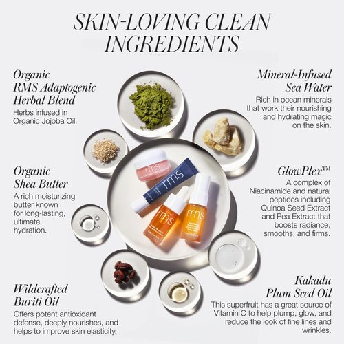 RMS Beauty Skincare Secrets Kit - Skin Care Set Kakadu Beauty Oil, Kakadu Luxe Cream, SuperSerum Hydrating Mist & Lipnights Lip Mask, Beauty Present Sets