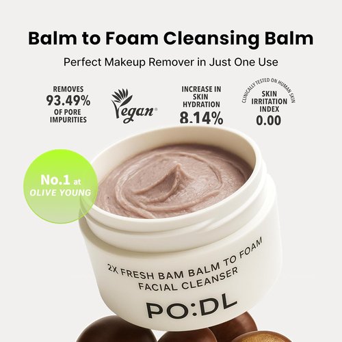PODL Balm to Foam Cleanser - Deep Cleansing Makeup & Sunscreen Remover | Exfoliating Vegan Skincare 4.39 fl oz