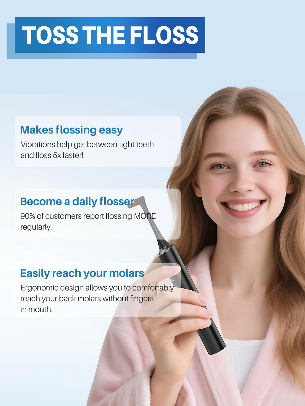 Voraiya Electric Flosser for Teeth, Reusable Dental Floss with 50 Replacement Heads,Dentist Recommended Tooth Flossers,Water Flosser Alternative,Rechargeable Dental Floss Picks for Adults,Travel