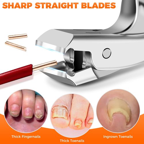 Angled Head Toe Nail Clippers for Thick Nails for Seniors, Straight Large Nail Clippers for Men with Catcher, Heavy Duty Toenail Clippers for Thick Toenails with Ergonomic Long Handle
