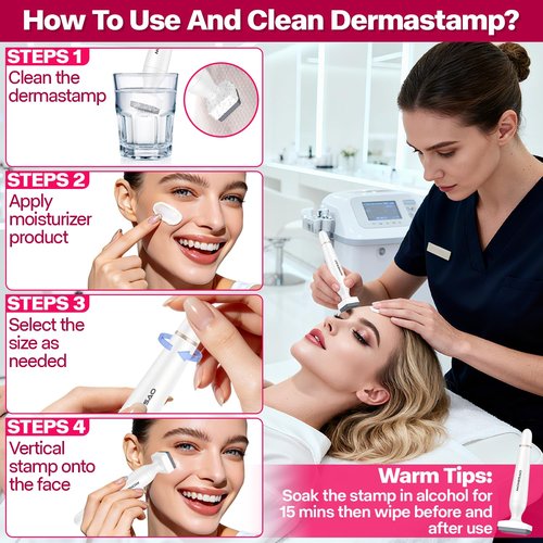 Derma Stamp, MONESAO Microneedling Stamp for Skin Face Hair Scalp Beard, Microneedle Dermastamp Tool with 2 Replacement Heads, Micro Needling Stamp Kit for Women and Men