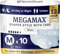 NorthShore MegaMax Adult Diapers - 12-Hour Protection for Heavy Bladder Leaks | Medium, 10 Count, White, 32-44 Inches