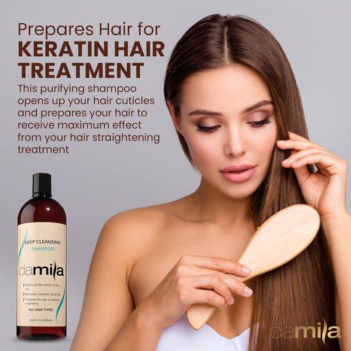 Damila Deep Cleansing Shampoo - Clarifying Formula for All Hair Types - Removes Residue & Product Build-Up (4 Fl Oz)