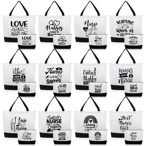 Paterr 24 Pcs Christmas Nurse Appreciation Gifts Bulk, Thank You Cna Canvas Tote Bags Makeup Cosmetic Bag with Handles(Classic)