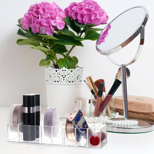Tuanse 1 Pcs Acrylic Makeup Compact Organizer Detachable 8 Spaces Clear Vanity Drawer Organizer Eyeshadow Palette Storage for Lipstick Highlighter, Skincare Cosmetic Display Cases for Bathroom