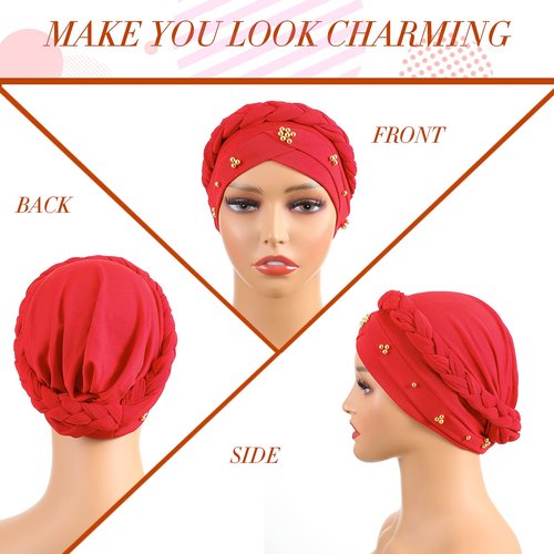 SATINIOR 9 Pcs Women Turban Braid Headscarf Braid Turban Wrap Pre Tied Twisted Hair Covered Hat Beanie Beaded Headband Headwear One Size Multicolor Cap(Fresh)