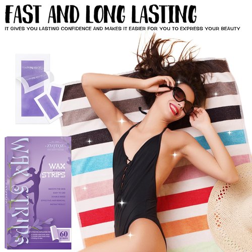 Facial Wax Strips for Women, Bikini & Body Wax Strips Kit – 60 Count (40 Body + 20 Face) with 10 Soothing Oil Wipes, At-Home Hair Removal for Legs, Underarms, Brazilian, Face – Lavender