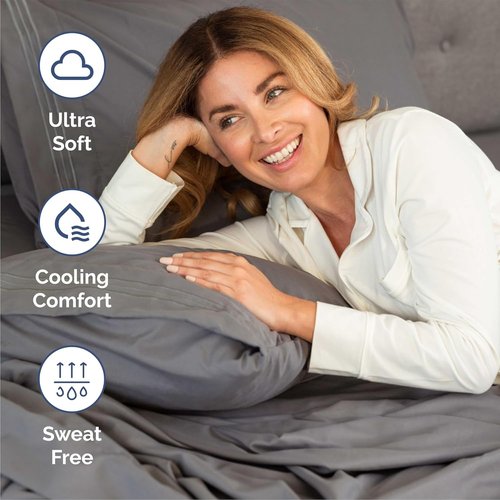 Queen Size 4-Piece Sheet Set - Comfy Cooling Bed Sheets for Luxurious Sleep | Deep Pockets, Soft & Wrinkle-Free - Dark Grey