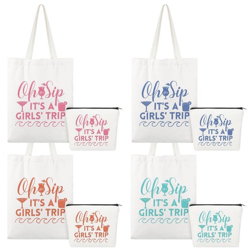 Clysee 8 Pcs Women's Trip Bags Girls Weekend Gifts 4 Makeup Bag Girls Trip Gifts 4 Weekend Tote Bag Travel Favors for Women Summer Cosmetic Zipper Pouch Wedding Birthday Bachelorette Party
