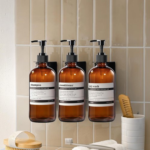 BPFY 4 Pack 8 oz Amber Glass Pump Bottles, Boston Round Bottles with Pumps for Lotion, Soap, Massage Oils, Refillable Containers with Caps