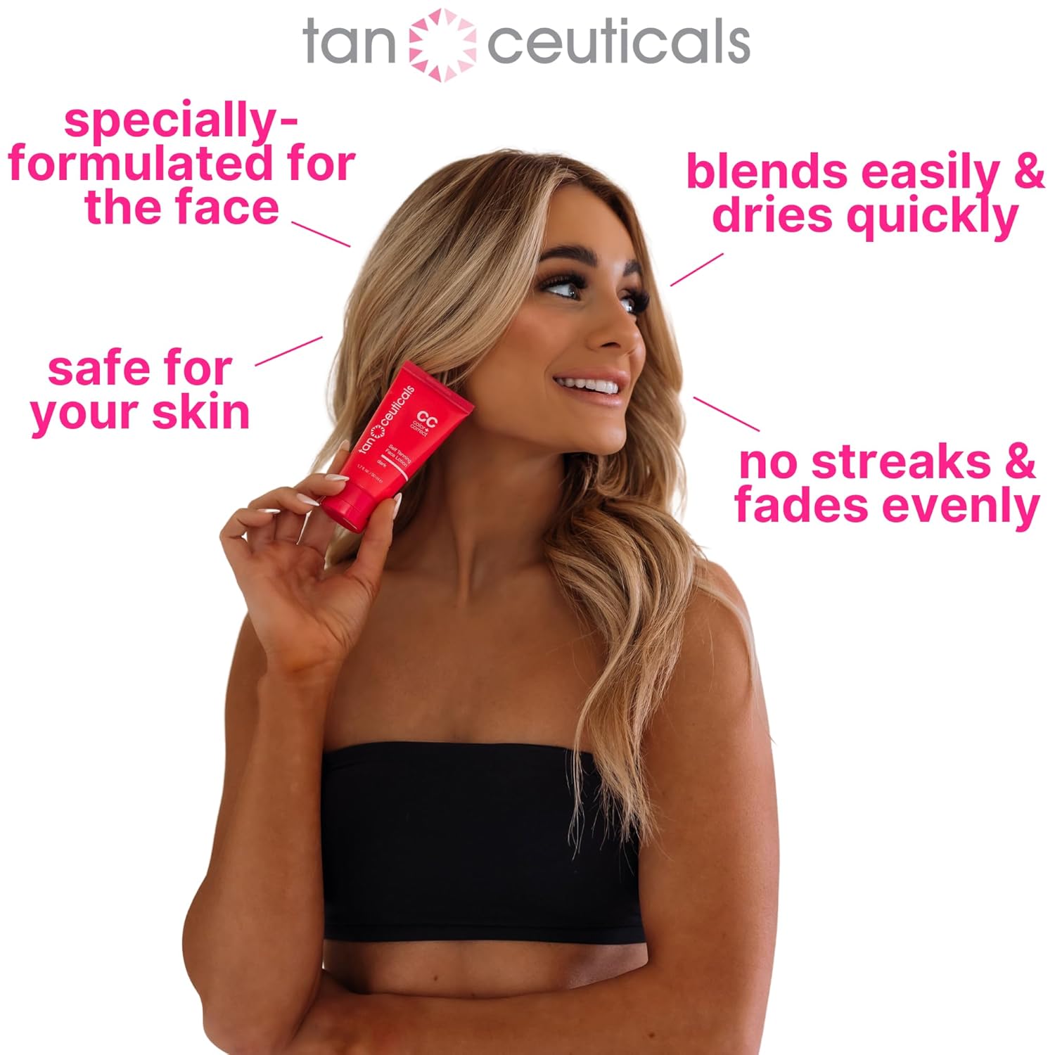 Tanceuticals Facial Self Tanner - Natural Sunless Tan Lotion for Face - Coconut Scent - 1.7 oz (Dark)