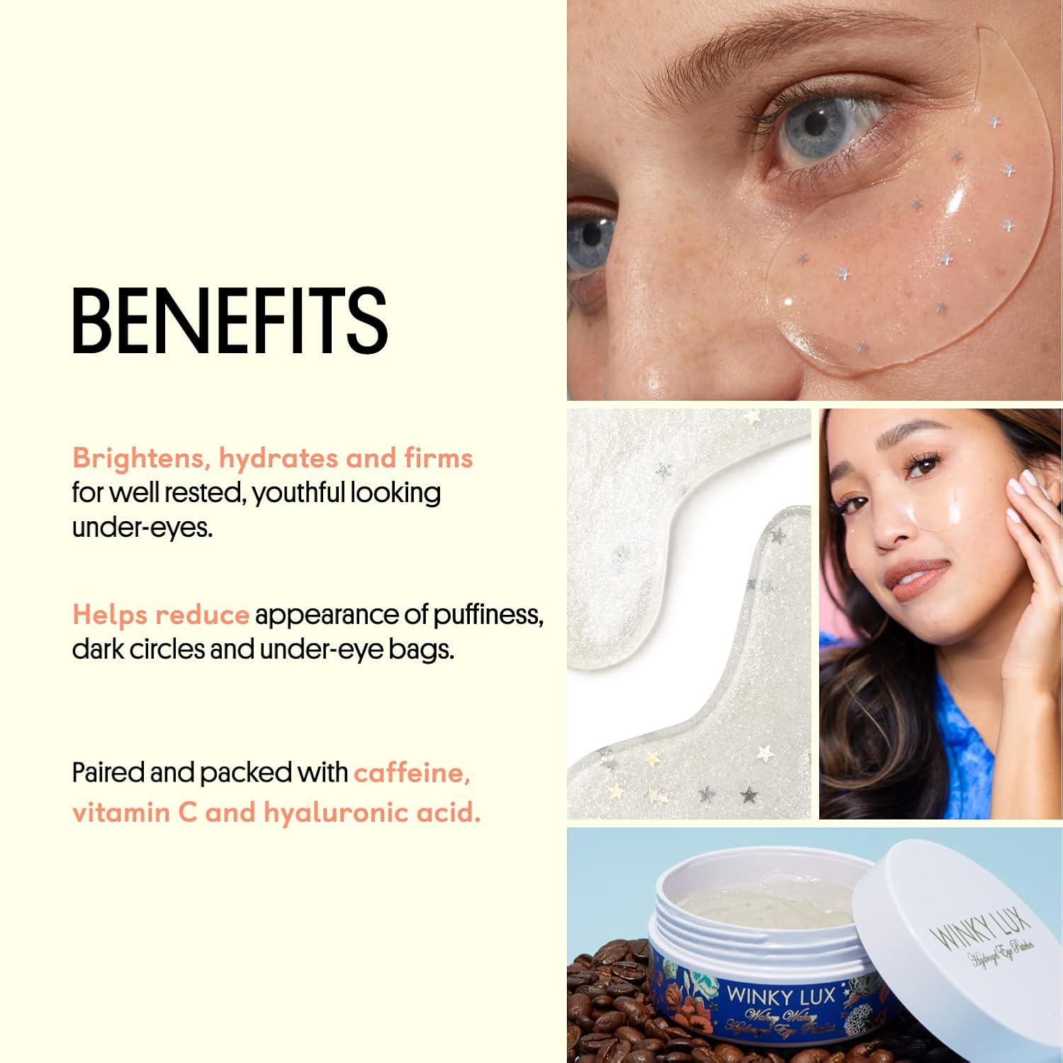 Winky Lux Hydrogel Eye Patches - Cooling Treatment for Puffiness & Dark Circles, Infused with Caffeine & Vitamin C