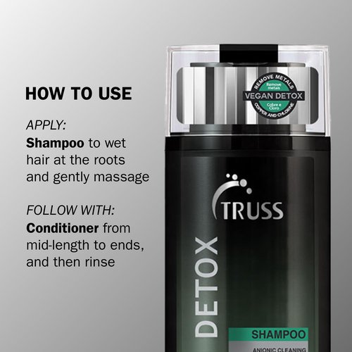 TRUSS Vegan Metal Detox Shampoo - Clarifying Shampoo for Women & Men - Gently Cleanses Build-Up, Excess Oil, & Chlorine - Creates a Pollution Barrier & Protects Hair Color (10.14 fl oz)