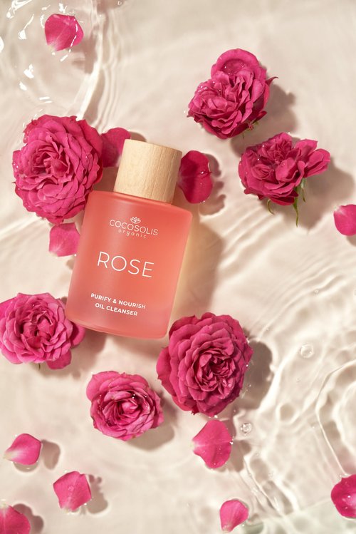 COCOSOLIS ROSE Purify & Nourish Oil Cleanser, moisturizing cleansing oil and make-up remover, vegan, with rose extract and vitamin E